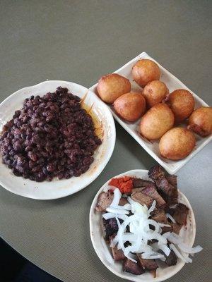 Beans, puf puff and suya