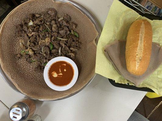 tibs, injera + bread loaf