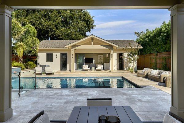 Willow Glen pool house and outdoor hardscaping