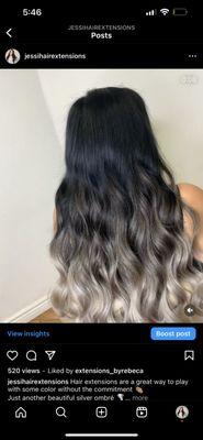 Silver balayage with extensions