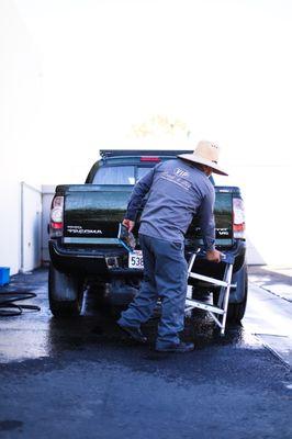 Tino on the back end of my truck