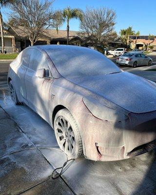 Maintenance wash on a Tesla Model Y. Call or text to book an appointment at 661-703-3275