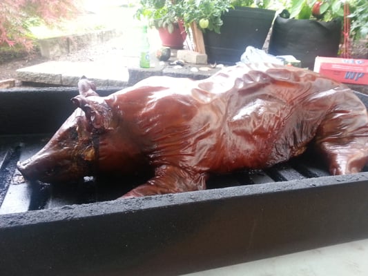 The pig was so well prepared! Tender, yummy, plenty for everybody (and leftovers)