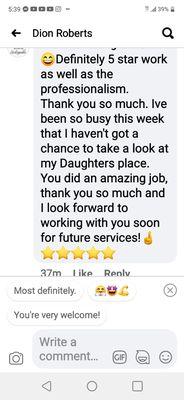 A thank you post from a 30 year old customers mother Fromfacebook.