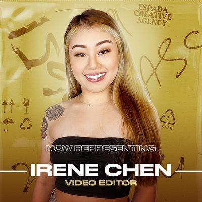 Now Representing: IRENE CHEN. Irene Chen provides a range of valuable skills including video editing, content creation.