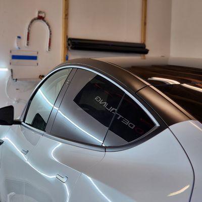 Tesla in For a Pillar Vinyl Wrap in Satin Black