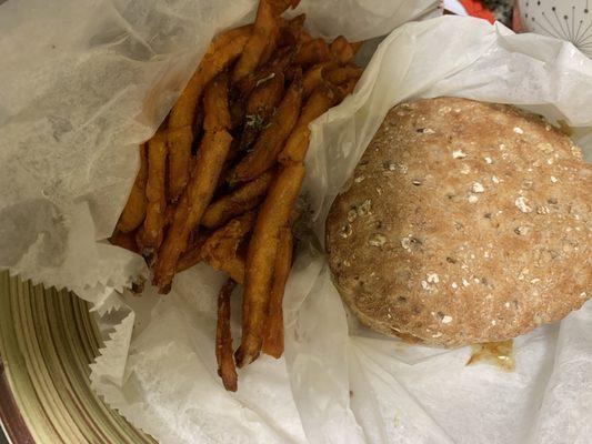 Salmon Burger Sweet Potato Fries