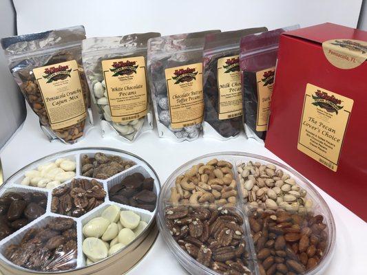 Variety of Bagged Pecans and Gift Tins