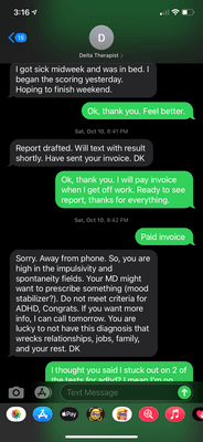 Delta my therapist convo, saying report was done.