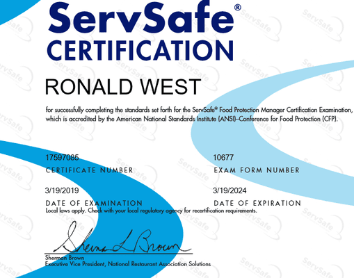 Serv Safe Certification