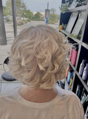 An all over blonding service with style