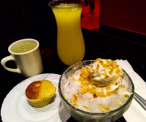 The pineapple juice, mais con yelo, and cassava cupcake. Manila Bay in Chino Hills.