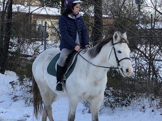 Scarlet on a snow ride