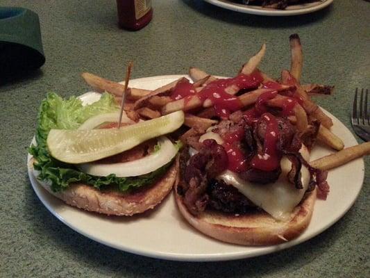 I forget the name smokey burger, pretty good , fries and onion rings also