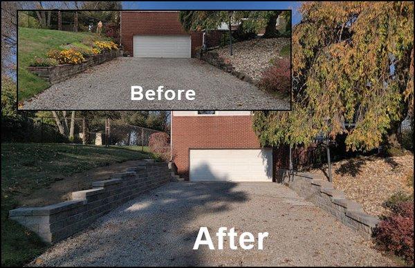 Before and after of our driveway walls