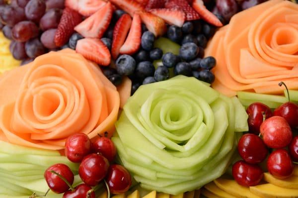 We can customize your platters with melon roses or edible orchids or both! Have an allergy, let us know and we will leave that fruit off.