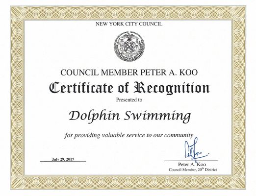 Dolphin Swimming is awarded by City Council Office !