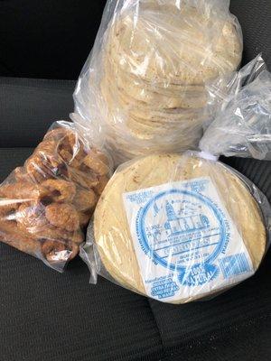 $9.75 got me one mini bag of house-made chicharon, one bag of regular size tortillas and 3 bags of mini taco size tortillas. Score!