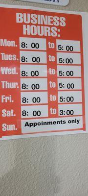 SUNDAY BY APPOINTMENTS ONLY. CALL DURING BUSINESS HOURS TO SET UP YOUR APPOINTMENT