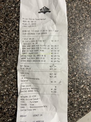 receipt of purchase