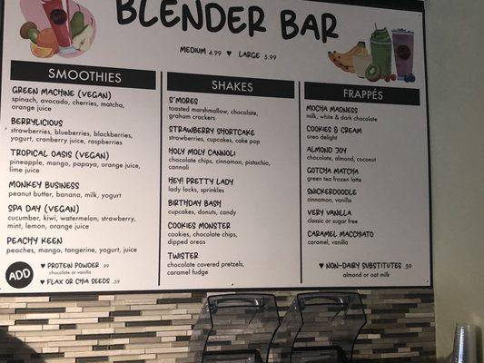 Smoothie menu