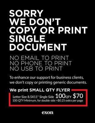 To enhance our support for business clients, 
we don't copy or printing generic documents.