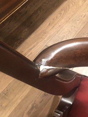 Close up of glued chair