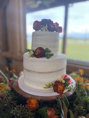 2 tiered semi naked wedding cake