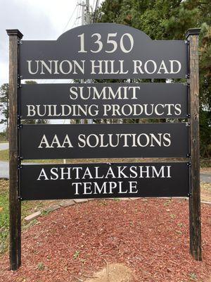 Ashtalakshmi Temple - Sign Board on Tidwell Drive.