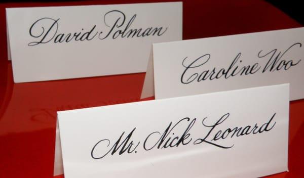 Copperplate hand lettering on wedding place cards