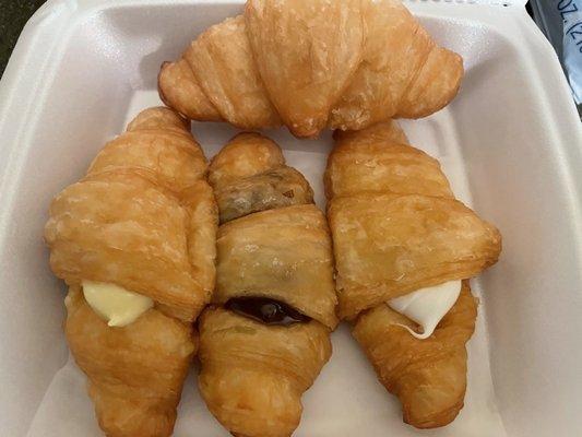 Top: glazed,  L-R: Bavarian cream, chocolate,  and white cream fillings.