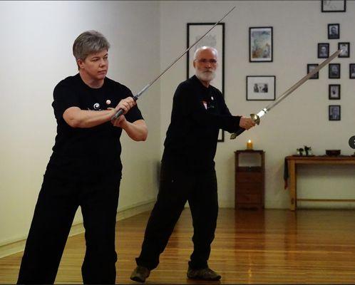 We teach a complete T'ai Chi curriculum that includes Solo Form, Weapons, Push Hands, and Qigong.