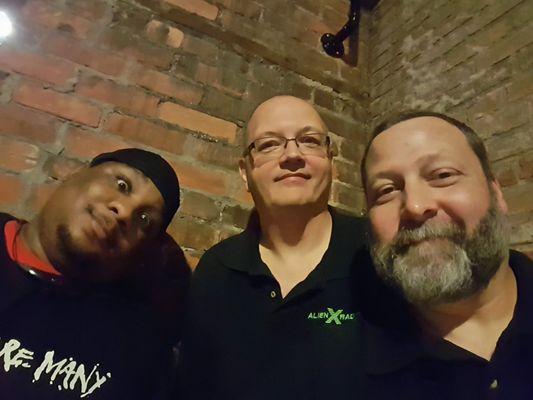 From left to right, The Prospect, our sports guy, MotownVinnie and Alienstone. Taken at a live remote at the Crofoof in Pontiac, MI.