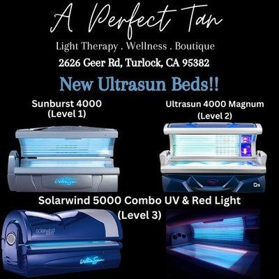 Come in and check out our new updated beds from Ultrasun. We have 3 levels on tanning including a UV/Red Light combo bed.