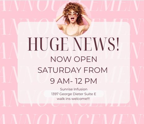 Now open Saturday!