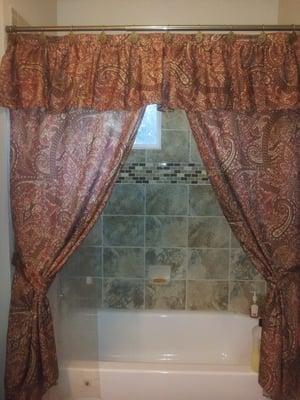 Porcelain Tub, Ceramic Tile, Accent Tiles & Tub Shelves from home Depot. This was probably my 20th Tile Installation! It turned out nice!!