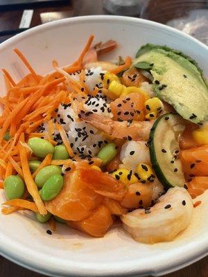 Make your Build Your Own Bowl with salmon and shrimp