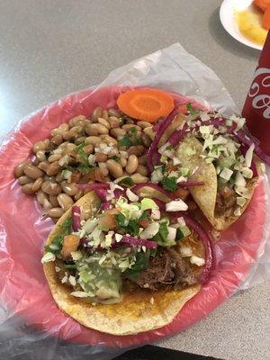 Cabeza taco and tripa taco and frijoles