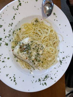 Chilean Sea Bass over angel hair pasta with parmesan