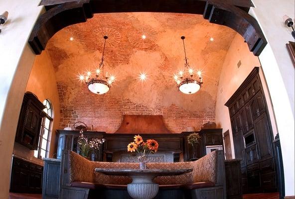 brick and plaster effect on a ceiling