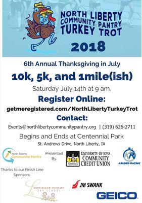 North Liberty Community Pantry Turkey Trot. La Montessori Nurtury "Finish Line" Sponsor.