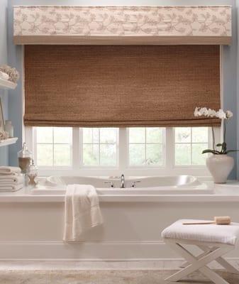 Woven Wood Roman Shade with Premium Top Treatment