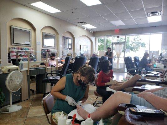 Photo of the salon on a busy Saturday morning