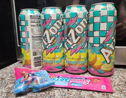 4 Arizona Iced Teas, 2 snacks (will set you back $10+)