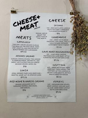 Cheese + Meat menu