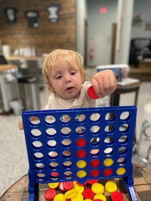 Connect 4 at Tune Up (bathrooms and pedicure station in background)