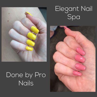 1st pic was done by Pro Nails & the 2nd pic is after she had to go to Elegant Nails & Spa to have them redone.