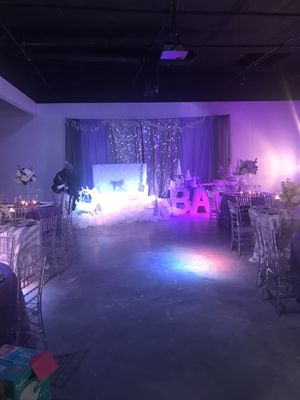 Main level decorated for a baby shower