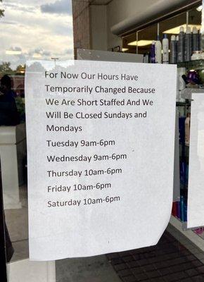 09/29/21. Staffing is affecting SO MANY BUSINESSES. Reduced Hours.