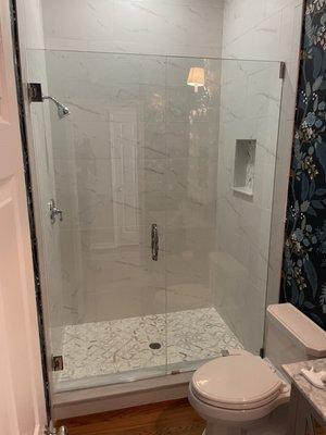 Frameless shower installed